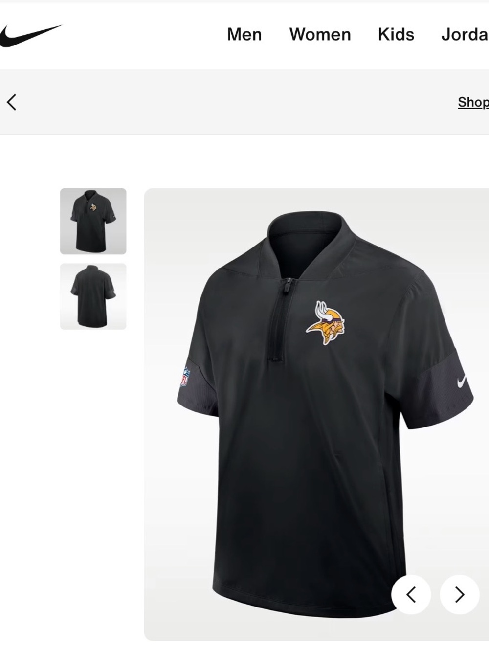 Men’s Nike Minnesota Vikings Sideline Coach NFL 1/2 Zip Short Sleeve Jacket Sz L
